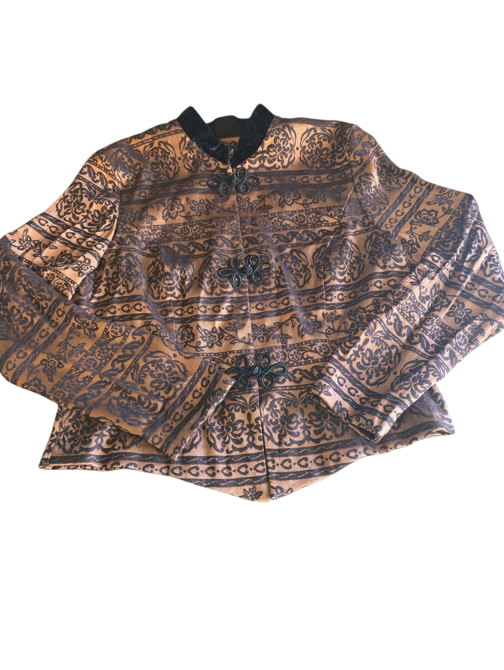 MHM By Melissa Harper Copper Color & Black Asian Style Button Down Top Shirt 14